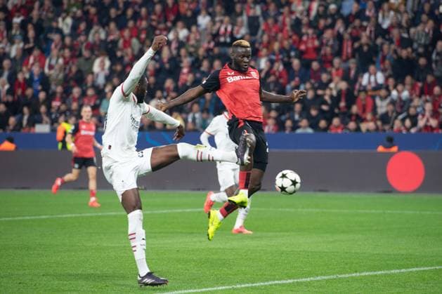 This spectacular goal by Victor BONIFACE LEV is disallowed for offside, Football UEFA Champions League, Preliminary Round 2 Matchday, Bayer 04 Leverkusen LEV AC Milan 1 0 on 01 10 2024 in Leverkusen Germany Â