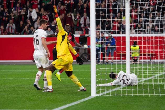 Victor BONIFACE LEV scores the goal to1 0, Football UEFA Champions League, Preliminary Round 2 Matchday, Bayer 04 Leverkusen LEV AC Milan 1 0 on 01 10 2024 in Leverkusen Germany Â
