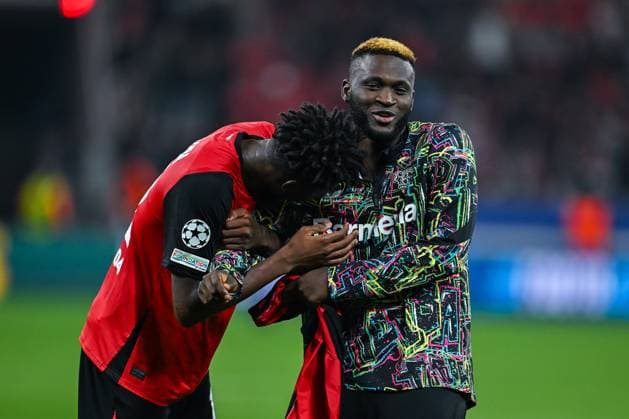 01 10 2024, Football, Champions League, Matchday 2, Season 2024 2025, Bayer 04 Leverkusen AC Milan, Edmond Tapsoba Bayer Leverkusen , Victor Boniface Bayer Leverkusen xRHR PHOTO TKx Copyright: RHR-FOTOx RHR-FOTO TK