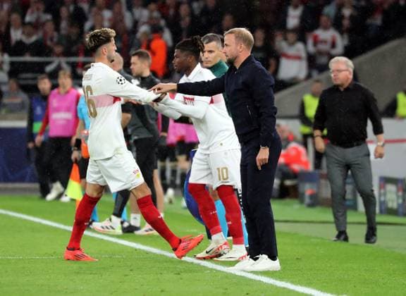 01 10 24 VfB Stuttgart AC Sparta Prague Germany, Stuttgart, 01 10 2024, Football, UEFA Champions League, VfB Stuttgart AC Sparta Prague v l Atakan Karazor, El Bilal Toure both VfB Stuttgart , Sebastian Hoeneß Coach VfB Stuttgart