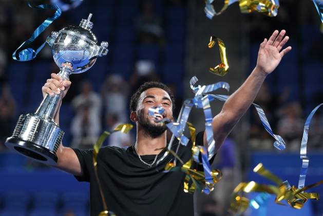Winner Arthur Fils with cup, trophy, award ceremony, presentation final, final, Kinoshita Group Japan Open Tennis Championships, Tokyo, Japan Copyright: xJuergenxHasenkopfx