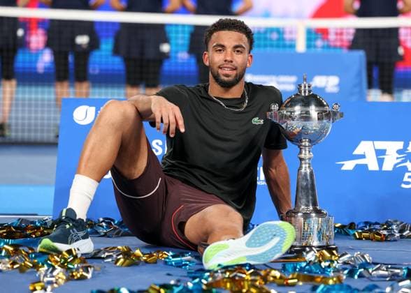 Winner Arthur Fils with trophy, trophy award ceremony, presentation final, final, Kinoshita Group Japan Open Tennis Championships, Tokyo, Japan Copyright: xJuergenxHasenkopfx