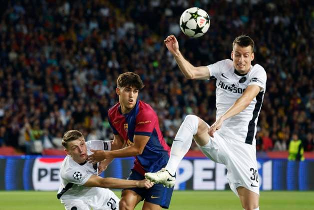 Pau Cubarsi (Barcelona), Sandro Lauper (YoungBoys), OCTOBER 1, 2024 - Football Soccer : UEFA Champions League match between FC Barcelona, Barca 5-0 Young Boys at the Estadi Olimpic Lluis Companys in Barcelona, Spain. Noxthirdxpartyxsales  (268571049)