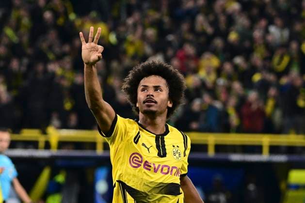 Goal celebration for 5 1 by Karim Adeyemi 27 Borussia Dortmund , Borussia Dortmund vs Celtic Glasgow, Soccer, Champions League, Matchday 2, 01 10 2024 Dortmund Nordrhein Westfalen Germany Copyright: xkolbert-press MarcxNiemeyerx