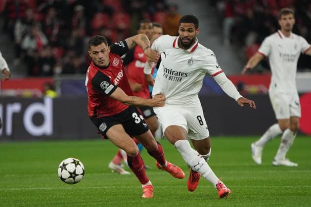 Football, UEFA Champions League 2024 2025, Bayer 04 Leverkusen AC Milan 01 10 2024 Bayarena Leverkusen, Granit Xhaka, , Bayer 04 Leverkusen, Ruben Loftus Cheek, AC Milan,