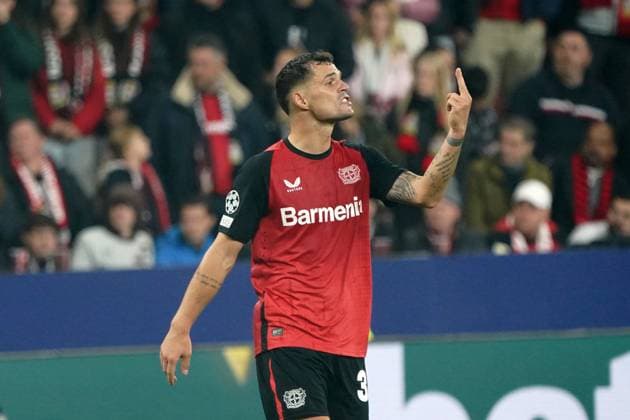 Football, UEFA Champions League 2024 2025, Bayer 04 Leverkusen AC Milan 01 10 2024 Bayarena Leverkusen, Granit Xhaka , Bayer 04 Leverkusen, action, single image,