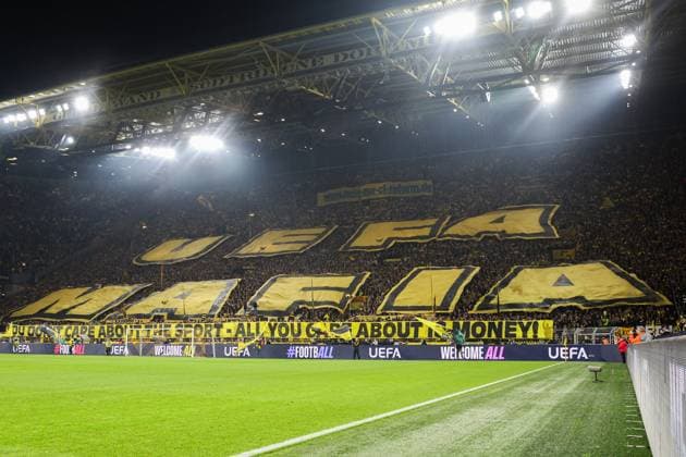 UEFA Champions League Borussia Dortmund Celtic Glasgow on 01 10 2024 at Signal Iduna Park in Dortmund The Borussia Dortmund fans on the South Stand Suedtribuene with a UEFA MAFIA choreography MH