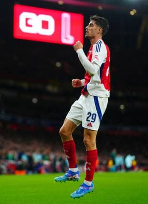 Kai Havertz of Arsenal celebrates scoring the opening goal Arsenal v Paris Saint-Germain, UEFA Champions League, Group Stage, Football, Emirates Stadium, London, UK, 01 Oct 2024 EDITORIAL USE ONLY No use with unauthorised audio, video, data, fixture lists, club league logos or live services. Online in-match use limited to 120 images, no video emulation. No use in betting, games or single club league player publications.  Copyright: xJavierxGarcia Shutterstockx 14750159bd
