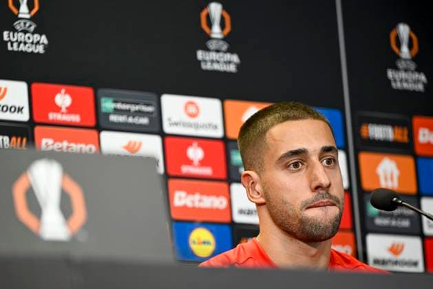 Player Ondrej Lingr attends a press conference, PK, Pressekonferenz of SK Slavia Praha before the UEFA Europa League, 2nd round match: SK Slavia Prague vs Ajax Amsterdam (AFC Ajax), in Prague, Czech Republic, on October 2, 2024. (CTKxPhoto OndrejxDeml) CTKPhotoP2024100204997  CTKPhotoP2024100204997