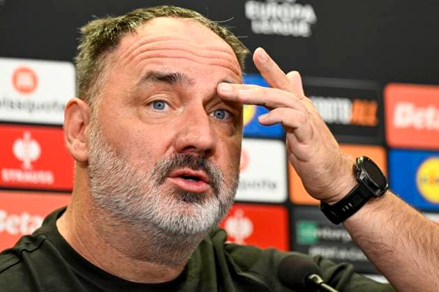 Head coach Jindrich Trpisovsky attends a press conference, PK, Pressekonferenz of SK Slavia Praha before the UEFA Europa League, 2nd round match: SK Slavia Prague vs Ajax Amsterdam (AFC Ajax), in Prague, Czech Republic, on October 2, 2024. (CTKxPhoto OndrejxDeml) CTKPhotoP2024100204999  CTKPhotoP2024100204999