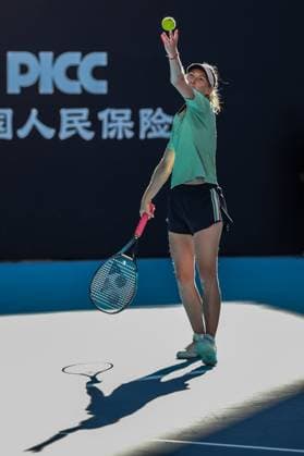 (241002) -- BEIJING, Oct. 2, 2024 -- Cristina Bucsa of Spain serves during the women s singles round of 16 match against Cristina Bucsa of Spain at 2024 China Open tennis tournament in Beijing, capital of China, Oct. 2, 2024. (Photo by Xinhua) (SP)CHINA-BEIJING-TENNIS-CHINA OPEN-WOMEN S SINGLES (CN) ChangxNengjia 