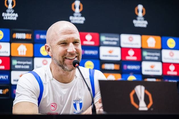 241002 Head coach Henrik Rydström of Malmö FF during a press conference with Malmö FF on October 2, 2024 in Baku Photo Petter Arvidson BILDBYRAN kod PA PA0890 fotboll football soccer fotball uefa europa league presskonferens press conference malmö ff bbeng  Copyright: PETTERxARVIDSON BB241002PA021