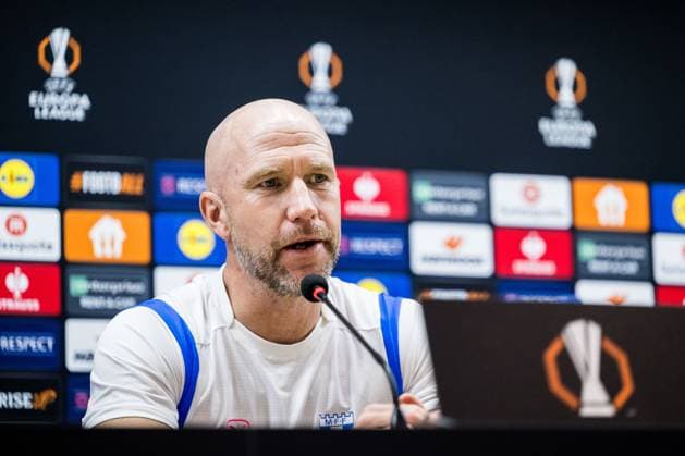 241002 Head coach Henrik Rydström of Malmö FF during a press conference with Malmö FF on October 2, 2024 in Baku Photo Petter Arvidson BILDBYRAN kod PA PA0890 fotboll football soccer fotball uefa europa league presskonferens press conference malmö ff bbeng  Copyright: PETTERxARVIDSON BB241002PA022