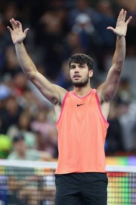 (241002) -- BEIJING, Oct. 2, 2024 -- Carlos Alcaraz of Spain celebrates after winning the Men s Singles Final between Jannik Sinner of Italy and Carlos Alcaraz of Spain at the 2024 China Open tennis tournament in Beijing, capital of China, Oct. 2, 2024. ) (SP)CHINA-BEIJING-TENNIS-CHINA OPEN-MEN S SINGLES-FINAL (CN) BaixXuefei 