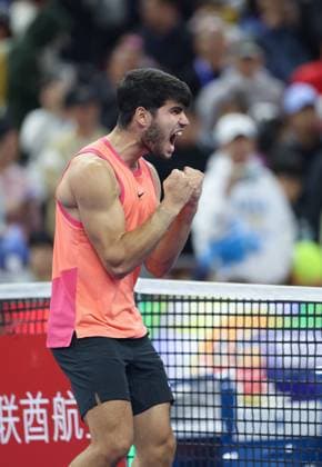 (241002) -- BEIJING, Oct. 2, 2024 -- Carlos Alcaraz of Spain celebrates after winning the Men s Singles Final between Jannik Sinner of Italy and Carlos Alcaraz of Spain at the 2024 China Open tennis tournament in Beijing, capital of China, Oct. 2, 2024. ) (SP)CHINA-BEIJING-TENNIS-CHINA OPEN-MEN S SINGLES-FINAL (CN) BaixXuefei 