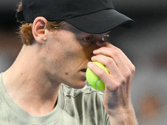 (241002) -- BEIJING, Oct. 2, 2024 -- Jannik Sinner of Italy reacts during the Men s Singles Final between Jannik Sinner of Italy and Carlos Alcaraz of Spain at the 2024 China Open tennis tournament in Beijing, capital of China, Oct. 2, 2024. ) (SP)CHINA-BEIJING-TENNIS-CHINA OPEN-MEN S SINGLES-FINAL (CN) ZhangxLong 