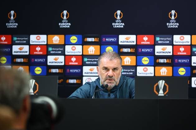 Ange Postecoglou manager of Tottenham Hotspur Tottenham Hotspur Training and press conference, PK, Pressekonferenz UEFA Europa League, Group Stage, Football, Groupama Arena, Budapest, Hungary, 02 Oct 2024 EDITORIAL USE ONLY No use with unauthorised audio, video, data, fixture lists, club league logos or live services. Online in-match use limited to 120 images, no video emulation. No use in betting, games or single club league player publications.  Copyright: xMichaelxZemanek Shutterstockx 14752478v