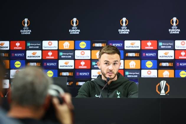 James Maddison of Tottenham Hotspur Tottenham Hotspur Training and press conference, PK, Pressekonferenz UEFA Europa League, Group Stage, Football, Groupama Arena, Budapest, Hungary, 02 Oct 2024 EDITORIAL USE ONLY No use with unauthorised audio, video, data, fixture lists, club league logos or live services. Online in-match use limited to 120 images, no video emulation. No use in betting, games or single club league player publications.  Copyright: xMichaelxZemanek Shutterstockx 14752478w