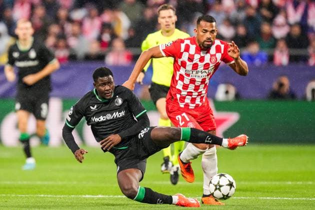 UEFA Champions League: Girona FC v Feyenoord Girona - Ibrahim Osman of Feyenoord, Yangel Herrera of Girona FC during the second round of new format of the UEFA Champions League 2024 2025. The match is set between Girona FC and Feyenoord at Estadi Montilivi on 2 October 2024 in Girona, Spain. Copyright: xYannickxVerhoevenx