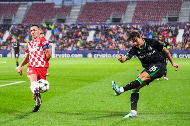 UEFA Champions League: Girona FC v Feyenoord Girona - Arnau Martinez of Girona FC, Hugo Bueno of Feyenoord during the second round of new format of the UEFA Champions League 2024 2025. The match is set between Girona FC and Feyenoord at Estadi Montilivi on 2 October 2024 in Girona, Spain. Copyright: xYannickxVerhoevenx