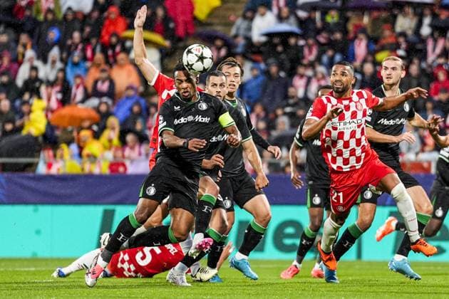 UEFA Champions League: Girona FC v Feyenoord Girona - Quinten Timber of Feyenoord during the second round of new format of the UEFA Champions League 2024 2025. The match is set between Girona FC and Feyenoord at Estadi Montilivi on 2 October 2024 in Girona, Spain. Copyright: xTomxBodex