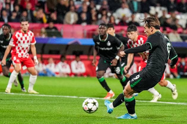 UEFA Champions League: Girona FC v Feyenoord Girona - Ayase Ueda of Feyenoord during the second round of new format of the UEFA Champions League 2024 2025. The match is set between Girona FC and Feyenoord at Estadi Montilivi on 2 October 2024 in Girona, Spain. Copyright: xYannickxVerhoevenx
