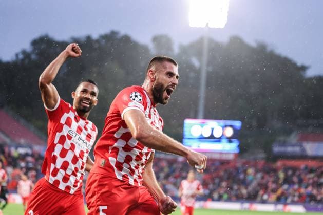 October 2, 2024, Girona, Girona, SPAIN: David Lopez of Girona FC celebrates a goal during the UEFA Champions League, football match played between Girona FC and Feyenoord at Estadio de Montilivi on October 02, 2024 in Girona, Spain. Girona SPAIN - ZUMAa181 20241002_zaa_a181_003 Copyright: xJavierxBorregox