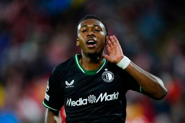 ESP: Girona FC v Feyenoord. UEFA Champions League match. Date 2 Antoni Milambo of Feyenoord celebrates the 1-2 during the UEFA Champions League match, date 2, second leg, between Girona FC and Feyenoord played at Montilivi Stadium on October 2, 2024 in Girona Spain. kpng Copyright: xSergioxRuizx xImagox PS_241002_GIR_FEY_009