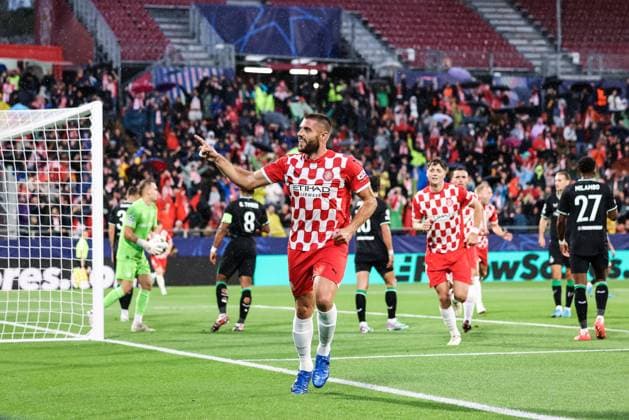 October 2, 2024, Girona, Girona, SPAIN: David Lopez of Girona FC celebrates a goal during the UEFA Champions League, football match played between Girona FC and Feyenoord at Estadio de Montilivi on October 02, 2024 in Girona, Spain. Girona SPAIN - ZUMAa181 20241002_zaa_a181_009 Copyright: xJavierxBorregox