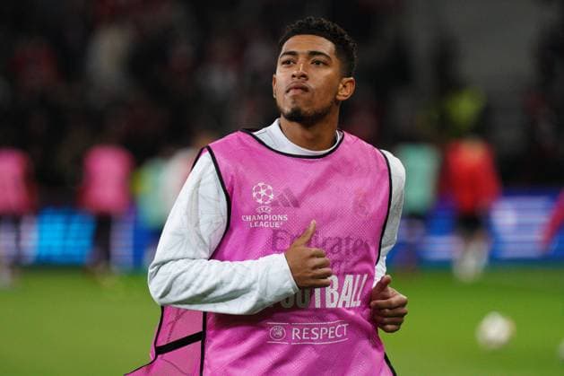 Jude Bellingham of Real Madrid warms up before the match Lille v Real Madrid, UEFA Champions League, Group Stage, Football, Pierre Mauroy Stadium, Lille, France, 02 Oct 2024 EDITORIAL USE ONLY No use with unauthorised audio, video, data, fixture lists, club league logos or live services. Online in-match use limited to 120 images, no video emulation. No use in betting, games or single club league player publications. Copyright: xDavexWinter Shutterstockx 14750773q