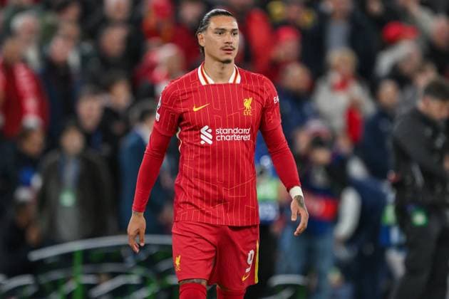 UEFA Champions League - League Stage Liverpool v Bologna Darwin Nunez of Liverpool takes to the field prior to the UEFA Champions League - League Stage match Liverpool vs Bologna at Anfield, Liverpool, United Kingdom, 2nd October 2024 (Photo by Craig Thomas News Images) Liverpool Anfield Merseyside United Kingdom Copyright: xCraigxThomas NewsxImagesx