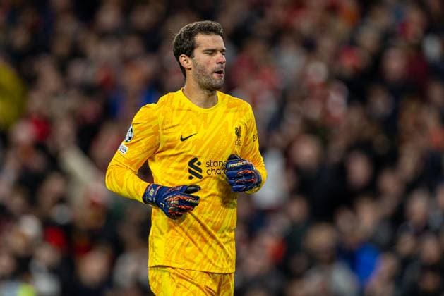 Football - UEFA Champions League - League Phase - Liverpool FC v Bologna FC 1909 LIVERPOOL, ENGLAND - Wednesday, October 2, 2024: Liverpool s goalkeeper Alisson Becker during the UEFA Champions League game between Liverpool FC and Bologna FC 1909 at Anfield. (Photo by David Rawcliffe Propaganda) LIVERPOOL Anfield MERSEYSIDE ENGLAND  Copyright: xDavidxRawcliffex P2024-10-02-Liverpool_Bologna-5