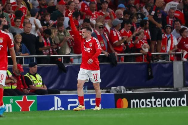 Portugal, Lisbon 2 October 2024 Uefa Champions League phase 2024 25 Matchday 2, S L Benfica Atletico de Madrid v l , Kerem Aktürkoglu S L Benfica Torjubel, Goal celebration, celebrate the goal Copyright: JoaquimxFerreira