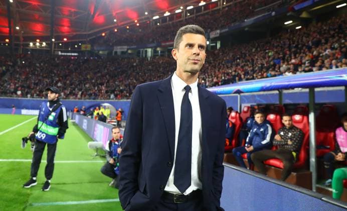 RB Leipzig Juventus Turin Champions League Leipzig, 02 10 2024, Red Bull Arena, Football, UEFA Champions League, Matchday 2 , RB LEIPZIG vs JUVENTUS FC TURIN , In the picture Coach Thiago Motta JUVENTUS TURIN , Picture Point
