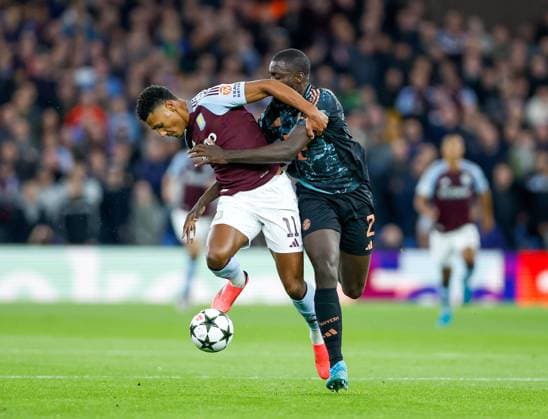 Ollie Watkins of Aston Villa is man handled by Dayot Upamecano of Bayern Munich Aston Villa v Bayern Munich, Football, UEFA Champions League, Villa Park, Birmingham, UK - 02 10 2024 Editorial use only  Copyright: xMattxImpey Shutterstockx 14752829al