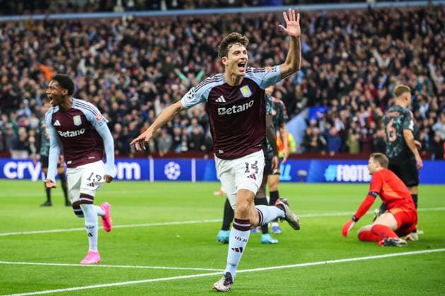 UEFA Champions League League Stage Aston Villa v Bayern Munich Pau Torres of Aston Villa celebrates his goal to make it 1-0 which is later ruled out by VAR during the UEFA Champions League League Stage match Aston Villa vs Bayern Munich at Villa Park, Birmingham, United Kingdom, 2nd October 2024 (Photo by Gareth Evans News Images) Birmingham Villa Park West Midlands United Kingdom Copyright: xGarethxEvans NewsxImagesx