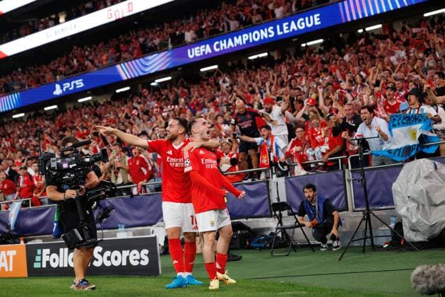 Kerem Akturkoglu seen celebrating after scoring goal during UEFA Champions League game between teams of SL Benfica and Atletico de Madrid (Maciej Rogowski) Lisboa Estadio Da Luz Portugal Copyright: xMaciejxRogowskix slbatleti24525-3
