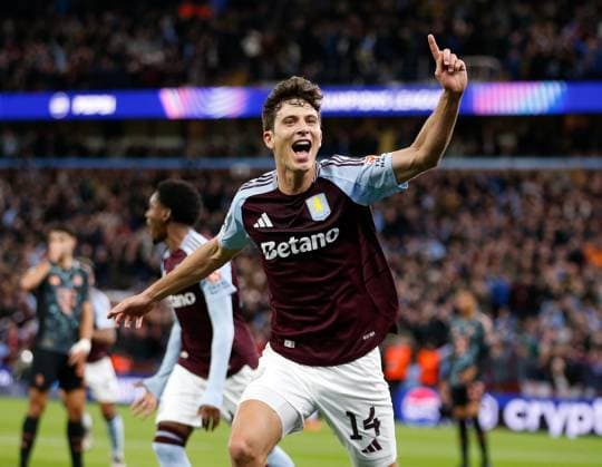 Pau Torres celebrates what he thought was the opening goal for Aston Villa but it was ruled out by VAR Aston Villa v Bayern Munich, Football, UEFA Champions League, Villa Park, Birmingham, UK - 02 10 2024 Editorial use only  Copyright: xMattxImpey Shutterstockx 14752829ap