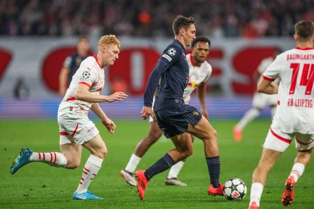02 10 2024, Football, Season 2024 2025, Champions League, Matchday 2, RB Leipzig Juventus Turin, f l Nicolas Seiwald RB Leipzig , Andrea Cambiaso Juventus Turin Leipzig RB Arena Saxony Germany xRHR PHOTO TRx Copyright: TimxRehbein RHR-FOTOx RHR-FOTO TR