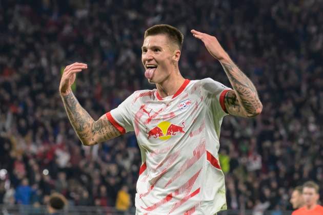 GER, Saxony, Leipzig, RB Leipzig vs Juventus Turin, Champions League, CHL, UCL, Matchday, Season 2024 2025, RB Arena, f l in picture Benjamin Sesko RB Leipzig 30 , celebrates his goal, goal, hit, cheer, goal celebration, joy, enthusiasm, celebrates, to 1 0, 02 10 2024, Copyright: HMBxMedia UwexKoch