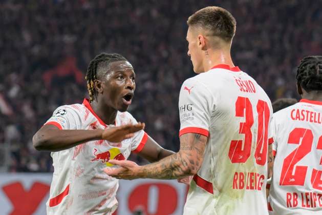GER, Saxony, Leipzig, RB Leipzig vs Juventus Turin, Champions League, CHL, UCL, Matchday, Season 2024 2025, RB Arena, f l in picture Benjamin Sesko RB Leipzig 30 , celebrates his goal, goal, hit, cheer, goal celebration, joy, enthusiasm, celebrates, to 1 0, 02 10 2024, Copyright: HMBxMedia UwexKoch