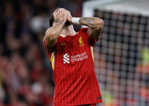 Liverpool FC v Bologna FC 1909 - UEFA Champions League 2024 25 League Phase MD2 Dominik Szoboszlai of Liverpool reacts during the UEFA Champions League 2024 25 League Phase MD2 match between Liverpool FC and Bologna FC 1909 at Anfield on October 2, 2024 in Liverpool, England. Liverpool Anfield England United Kingdom Copyright: xRichardxSellers Sportsphoto APLx 14049068