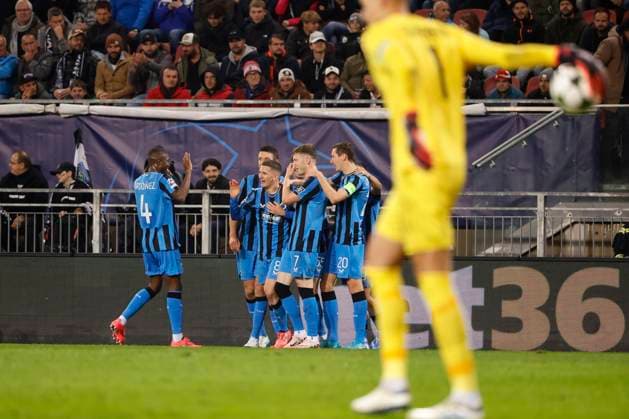 Sturm Graz v Club Brugge - UEFA Champions League KLAGENFURT, AUSTRIA - OCTOBER 02 : Tzolis Christos forward of Club Brugge celebrates scoring a goal during the UEFA Champions League phase matchday 2 match between Sturm Graz and Club Brugge at the Worthersee Stadion on October 2, 2024 in Klagenfurt, Austria, 02 10 2024 Klagenfurt Austria  Copyright: xJanxDexMeuleneirx