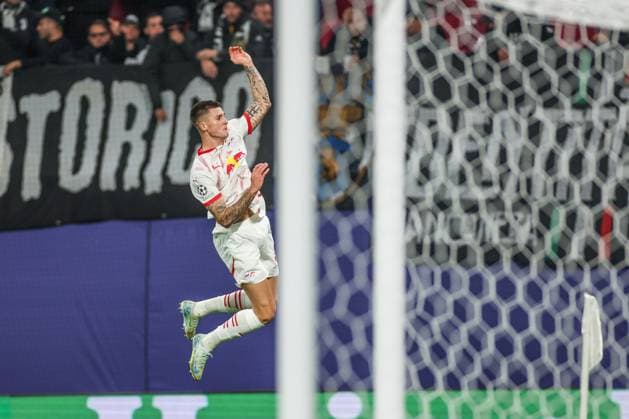 02 10 2024, Football, Season 2024 2025, Champions League, Matchday 2, RB Leipzig Juventus Turin, Benjamin Sesko RB Leipzig celebrates after his goal to make it 1 - 0 Leipzig RB Arena Saxony Germany xRHR PHOTO TRx Copyright: TimxRehbein RHR-FOTOx RHR-FOTO TR