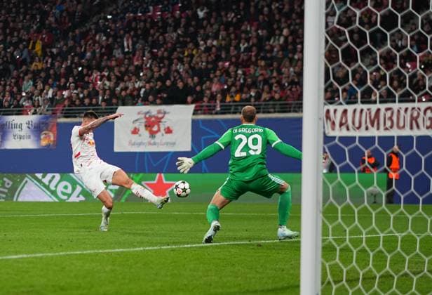 October 02 2024: Benjamin A eAÂ¡ko of Leipzig scores the teams first goal during a Champions League Group Phase day 2 game, RB Leipzig vs Juventus, at Red Bull Arena, Leipzig, Germany. CSM Leipzig Germany - ZUMAc04_ 20241002_zma_c04_005 Copyright: xUlrikxPedersenx
