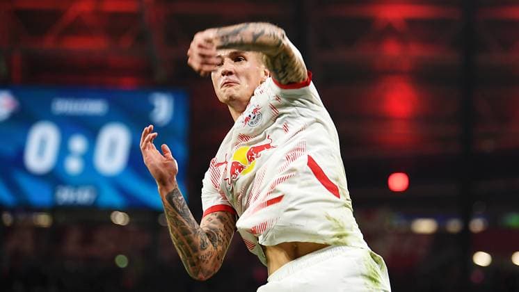 Soccer UEFA Champions League, season 2024 2025, group stage, match day 2, at the match RB Leipzig vs Juventus Turin 02 10 2024 goalscorer Benjamin Sesko center forward RB Leipzig, back number 30, 30 center scores the goal for 1 0 at the match RB Leipzig vs Juventus Turin 02 10 2024 and celebrates the goal Leipzig Saxony Germany Red Bull Arena