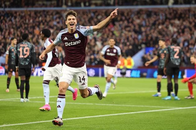 Pau Torres of Aston Villa celebrates a goal though it is then disallowed. Aston Villa v Bayern Munich, UEFA Champions League, Group Stage, Football, Villa Park, Birmingham, UK - 02 Oct 2024 EDITORIAL USE ONLY No use with unauthorised audio, video, data, fixture lists, club league logos or live services. Online in-match use limited to 120 images, no video emulation. No use in betting, games or single club league player publications. Copyright: xRyanxBrowne Shutterstockx 14750757ag