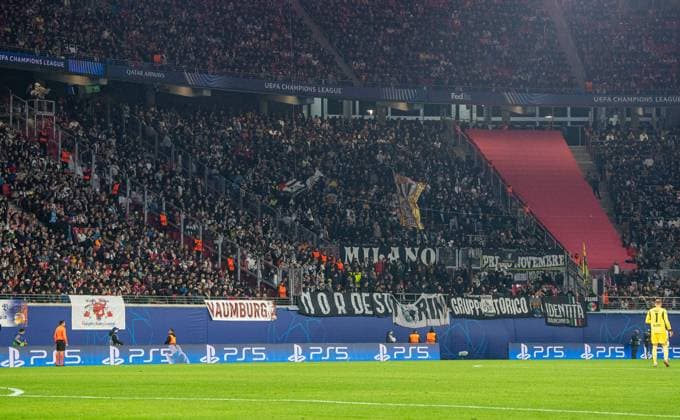 Football, Men, Season 2024 2025, Champions League League Phase, Matchday 2, RB Leipzig Juventus Turin, Juventus fans in the visitors block, 02 10 2024, Copyright: xSebastianxRäppold MatthiasxKochx