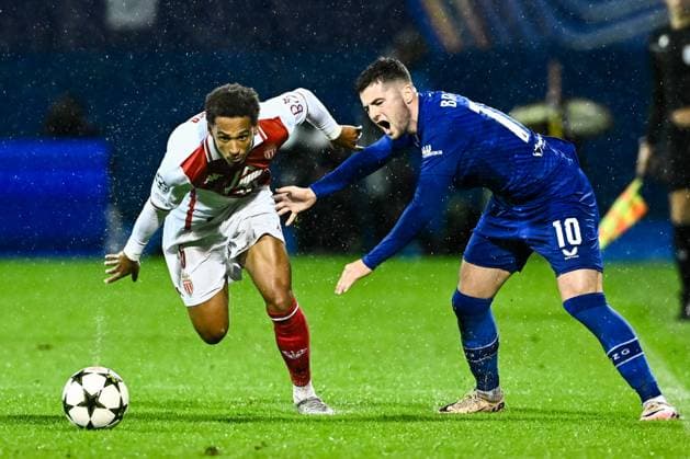 GNK Dinamo v AS Monaco - UEFA Champions League 2024 25 League Phase MD2 ZAGREB, CROATIA - OCTOBER 2: Thilo Kehrer of Monaco in action against Martin Baturina of Dinamo Zagreb during UEFA Champions League 2024 25 League Phase MD2 match between GNK Dinamo v AS Monaco at Maksimir Stadion on October 2, 2024 in Zagreb, Croatia.  MarkoxLukunic PIXSELL