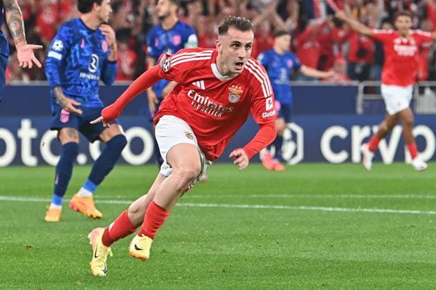 Portugal, Lisbon 2 October 2024 Uefa Champions League phase 2024 25 Matchday 2, S L Benfica Atletico de Madrid v l , Kerem Aktürkoglu S L Benfica Torjubel, Goal celebration, celebrate the goal Copyright: JoaquimxFerreira